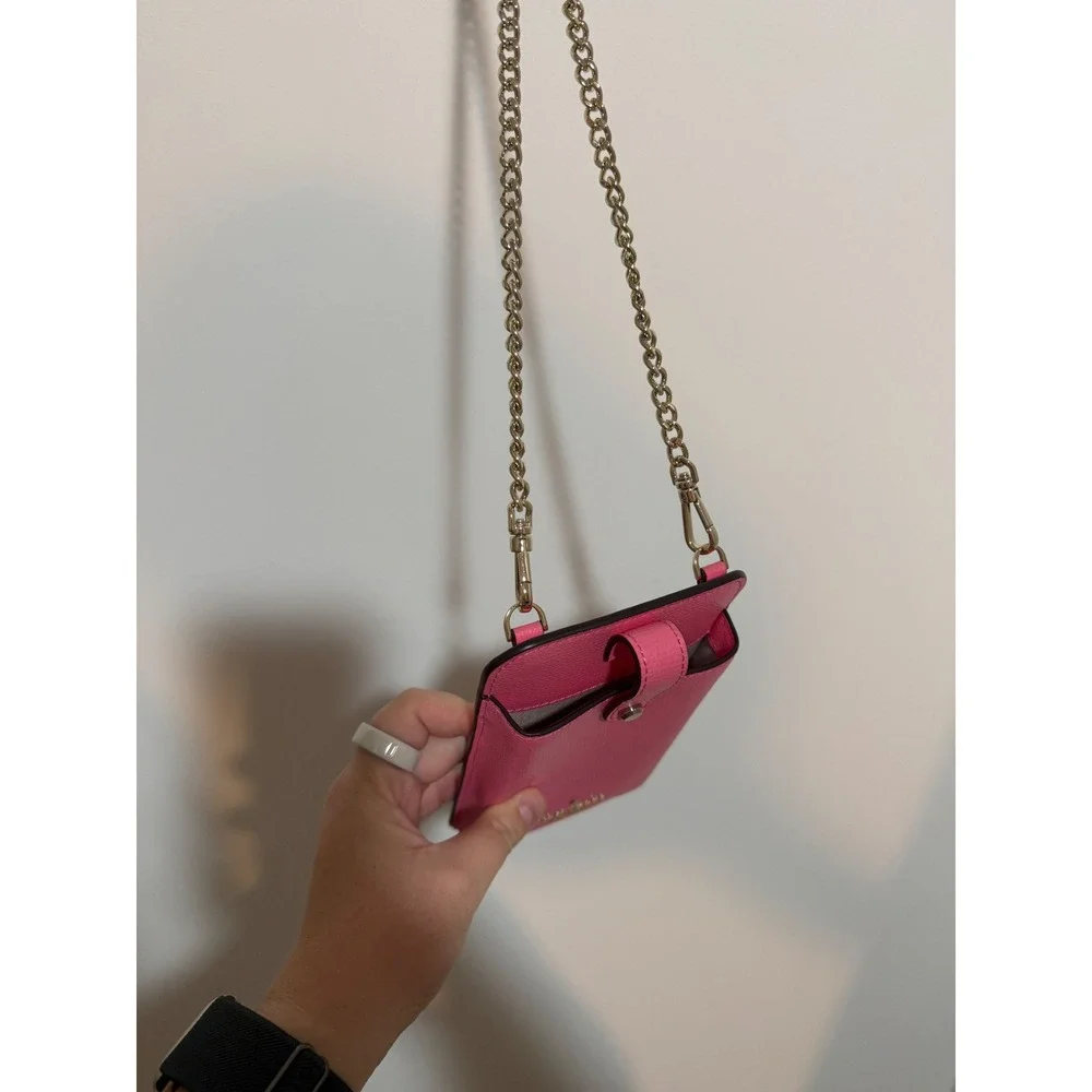 Kate Spade Phone Crossbody Womens Pink Leather Chain Strap Mini Bag Wallet